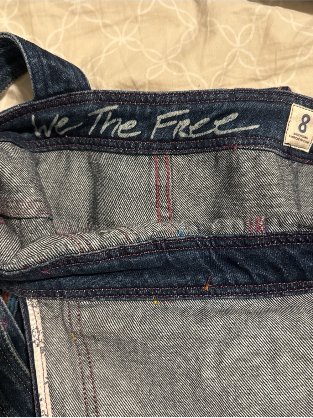 We The Free chasing rainbows 🌈 Blue Denim Striped-Trim Overalls Jumpsuit - Picture 5 of 5